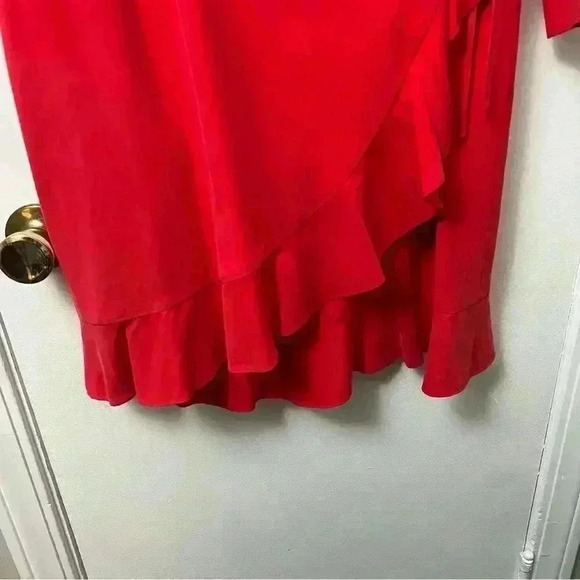 NL by Nina Leonard- Silk Wrap Dress with Ruffle- Long Sleeve- Red- Petite 12 - Picture 5 of 7